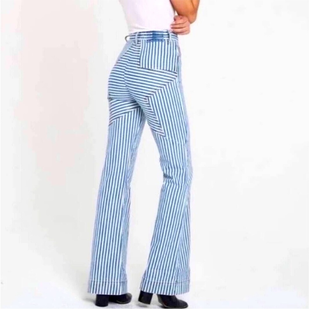 REVICE Blue & White Striped High-Waist Flare Jeans - Picture 2 of 12